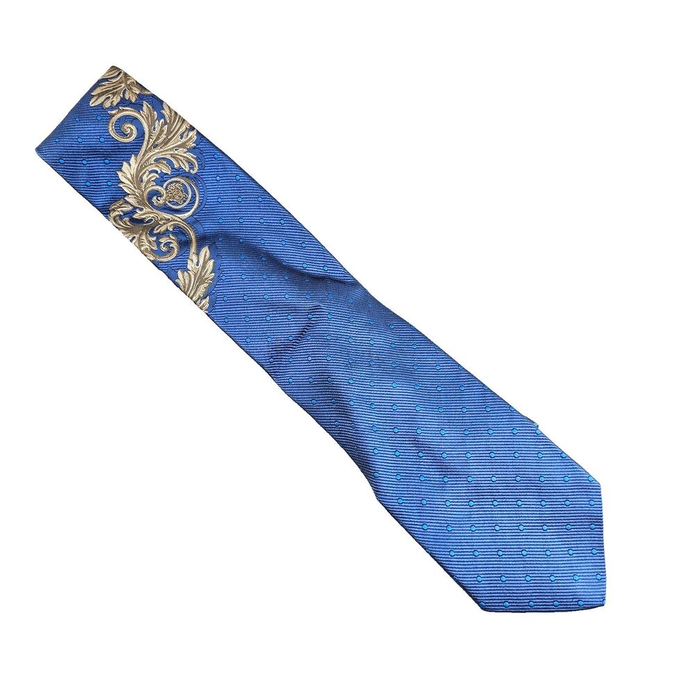Versace Tie Men's Blue Silk Medusa Baroque Polka Dot Luxury Designer Necktie